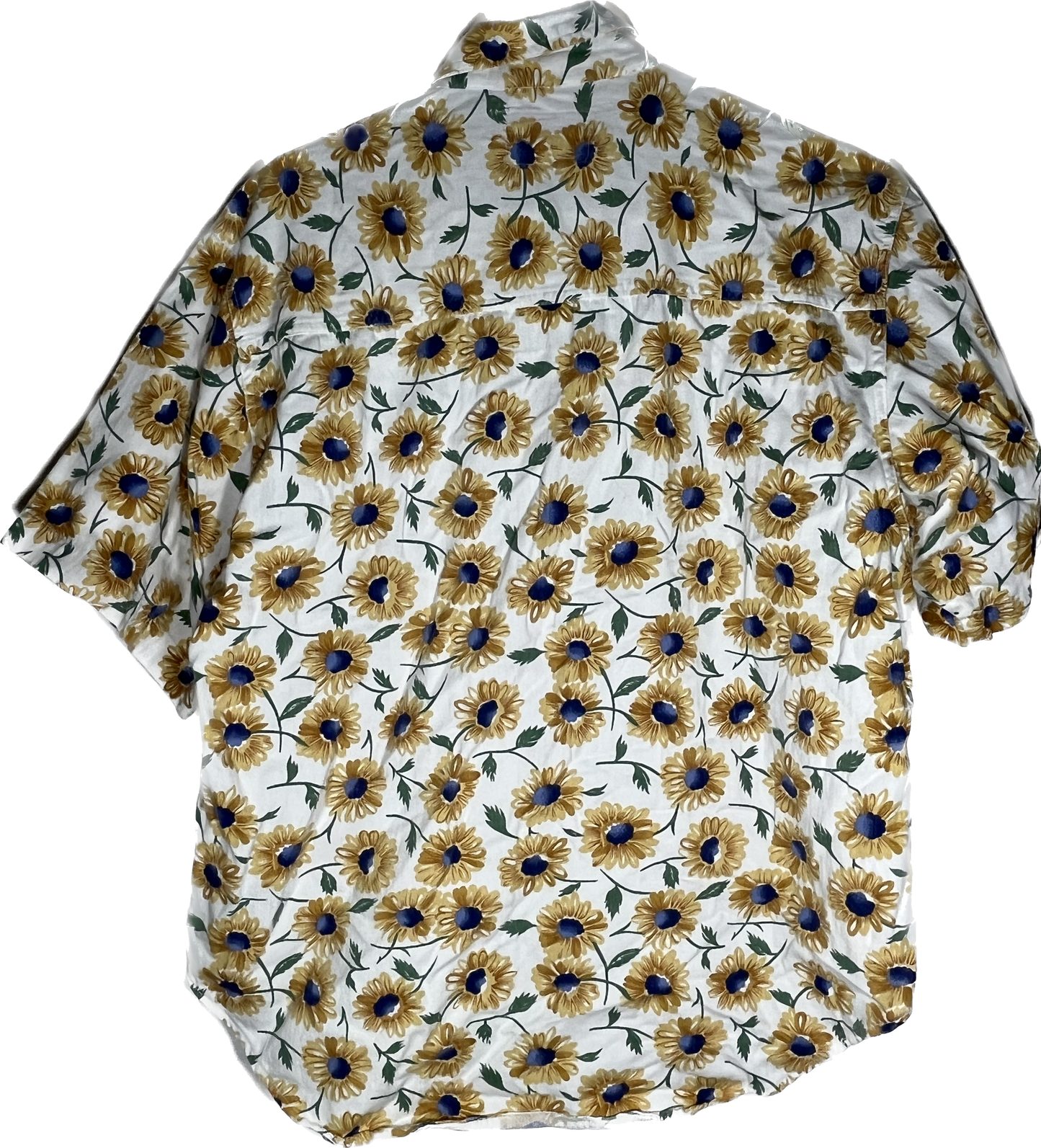 90/00's Quizz Sunflower Short Sleeve Button Up Shirt - Medium - 21” x 27”