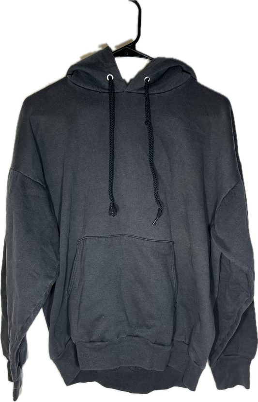 90’s Blank Faded Black Greyish Boxy Hoodie Sweatshirt - Large - 22.5” x 22”