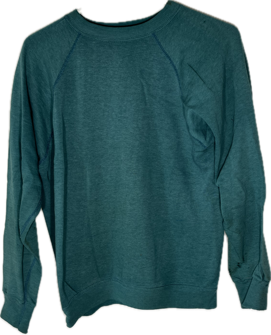 80’s Blank Green Distressed Boxy Crewneck Sweatshirt - Medium - 21” x 22”