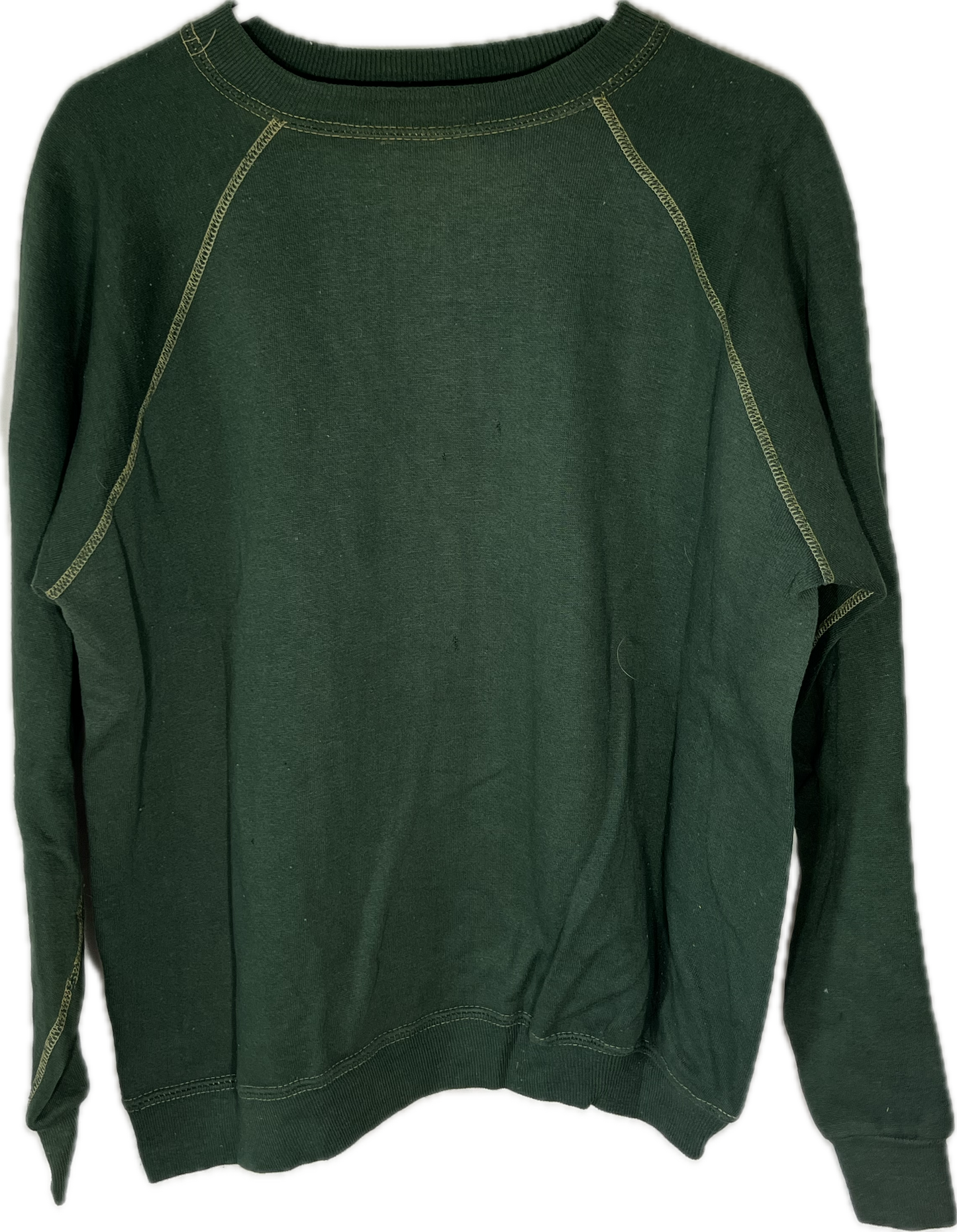 80’s Blank Boxy Green Contrast Stitch Crewneck Sweatshirt - Large - 23.5” x 24”