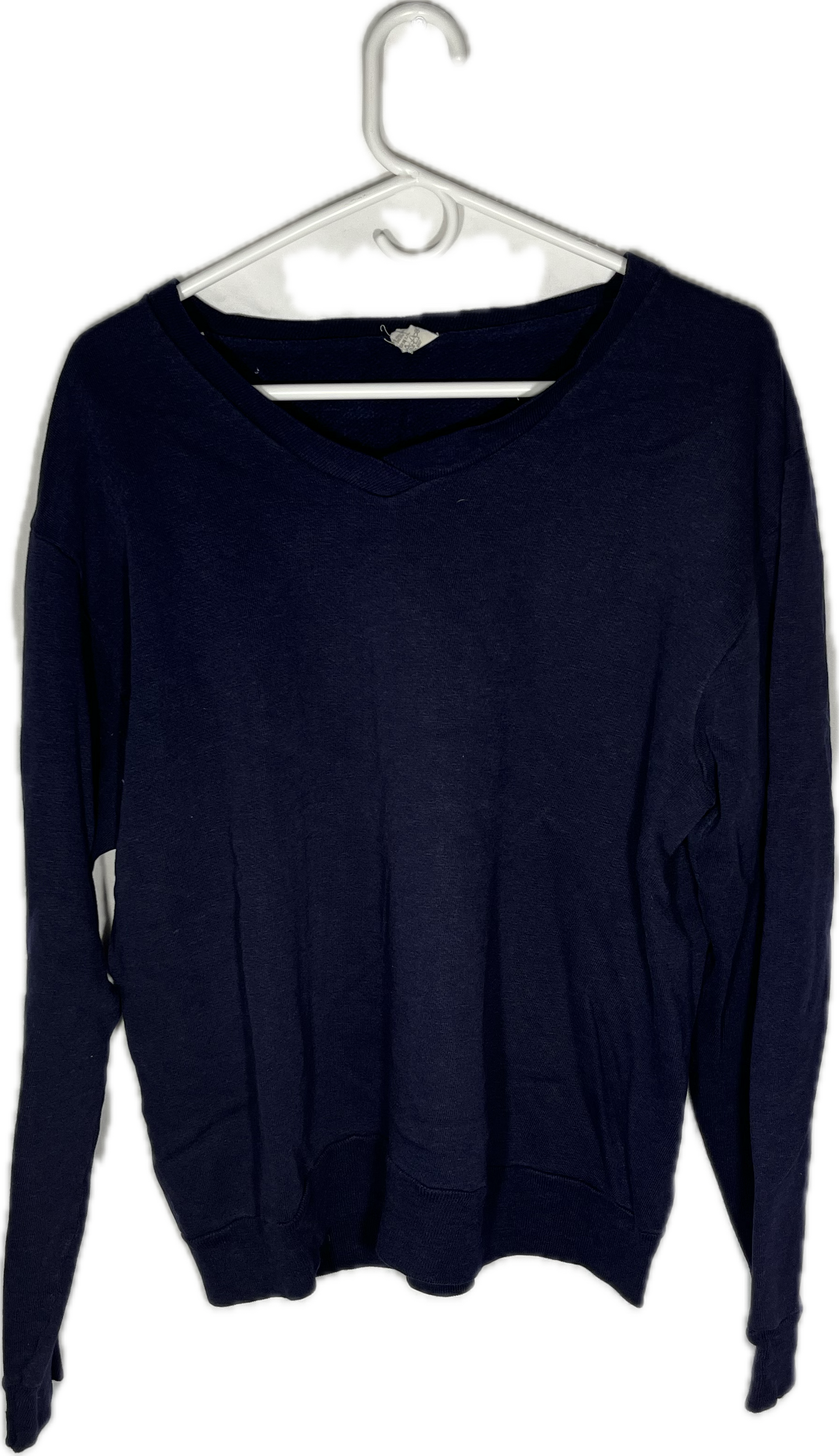 80’s Blank Navy Vneck Crew Sweatshirt - Medium - 21.5” x 23.5”