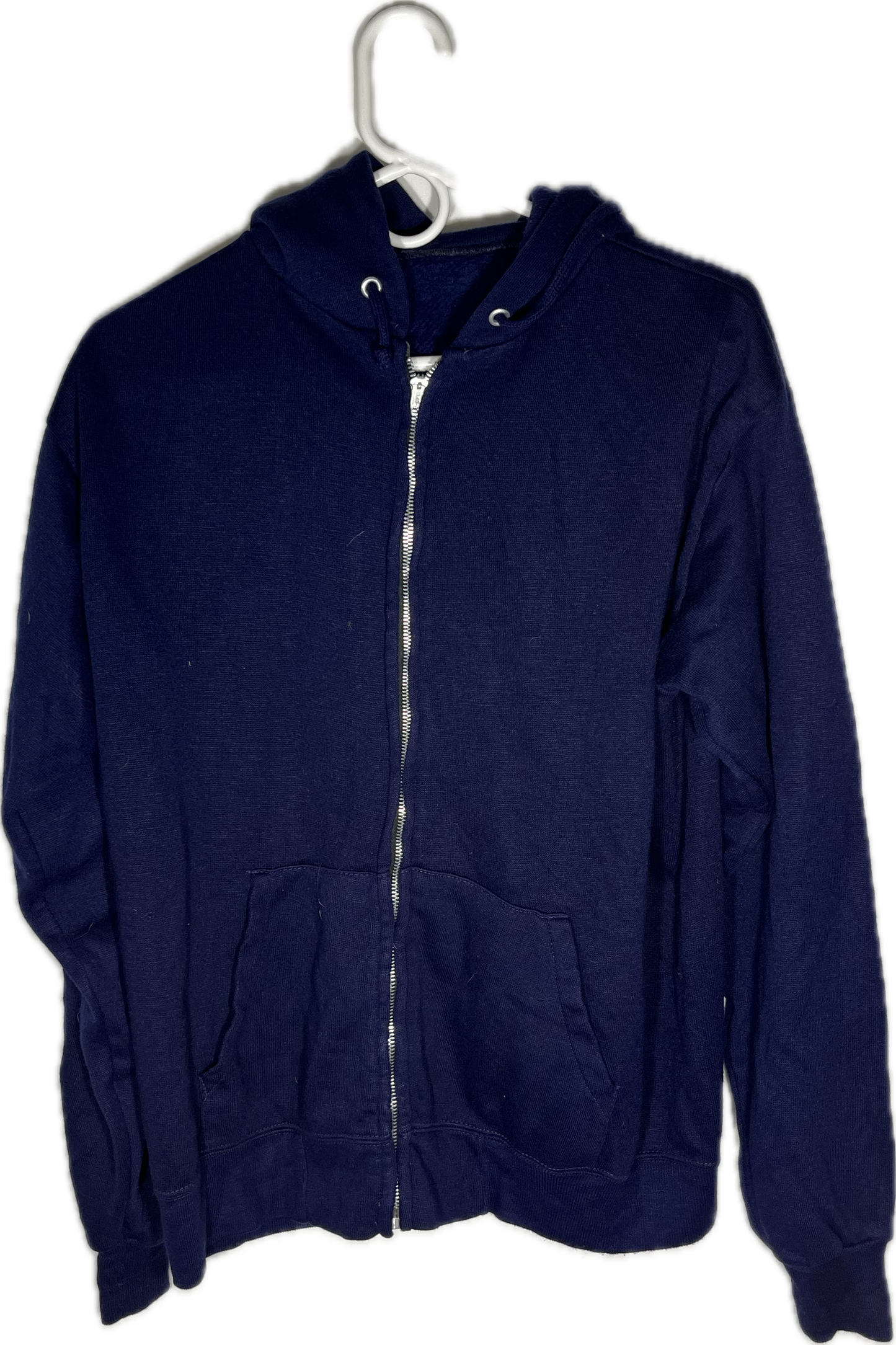 80’s Sears Blank Navy Boxy Zip Up Hoodie Sweatshirt - Large - 22” x 23.5”