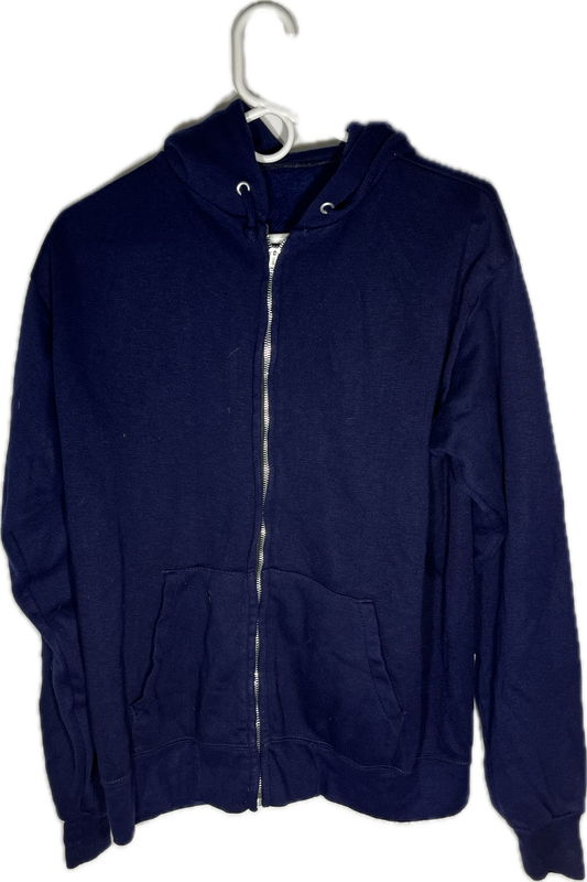 80’s Sears Blank Navy Boxy Zip Up Hoodie Sweatshirt - Large - 22” x 23.5”