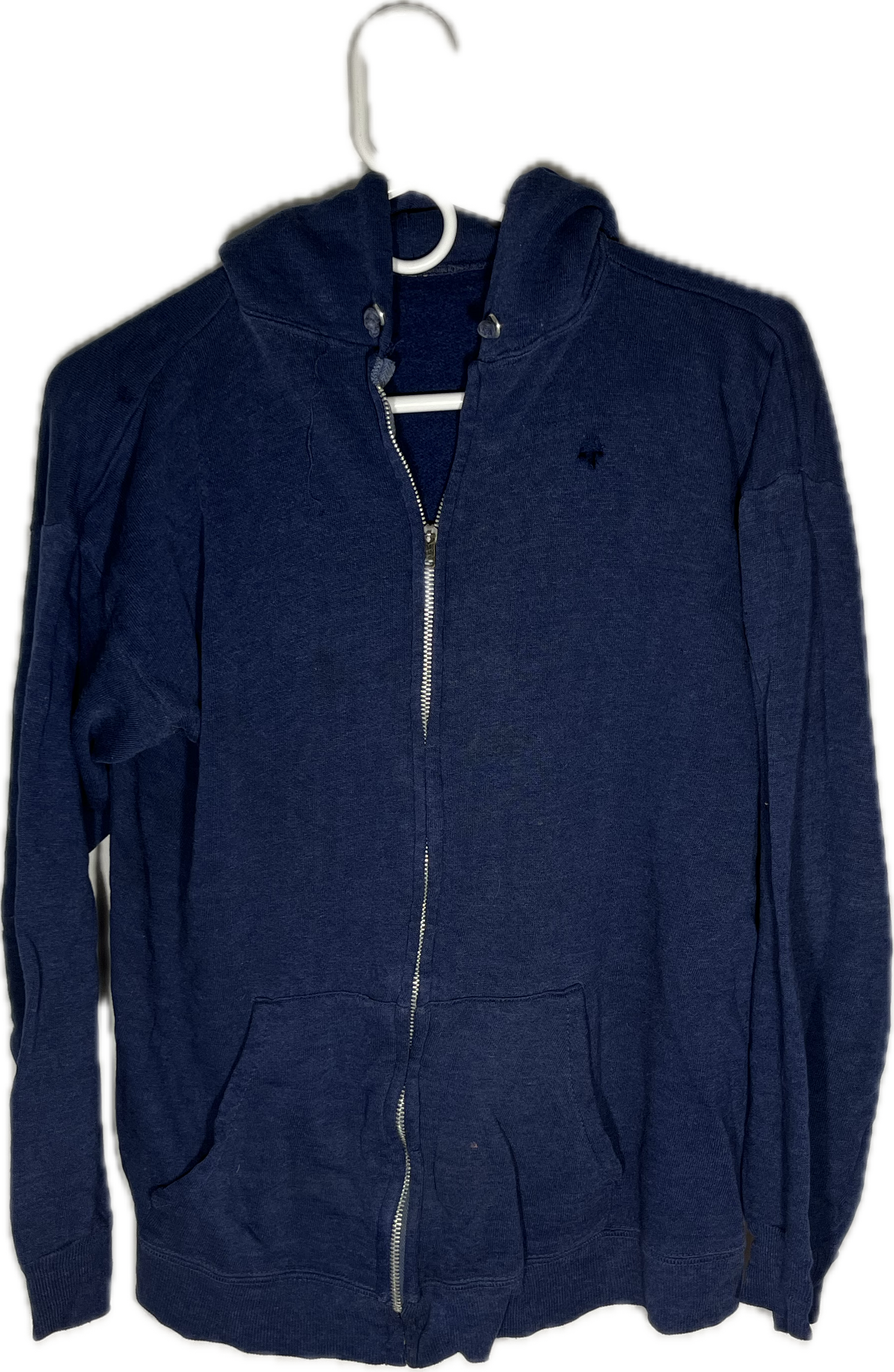 70/80’s Blank Navy Zip Up Hoodie Sweatshirt - Medium - 20.5” x 24”