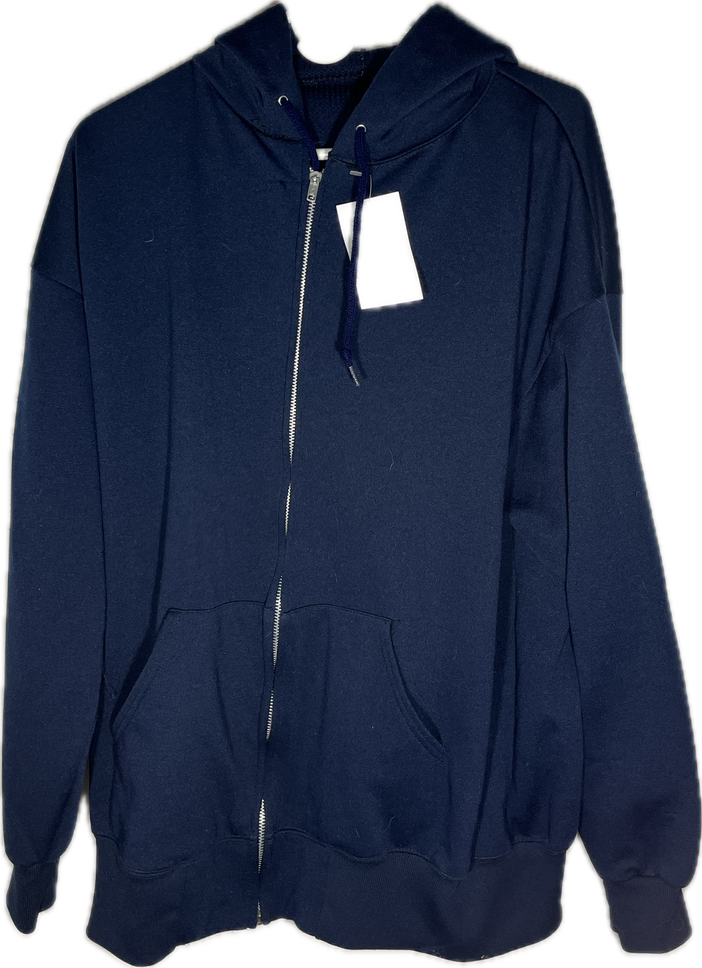 90’s Thermal Blank Boxy Navy Zip Up Hoodie Sweatshirt - XLarge - 26.5” x 27”