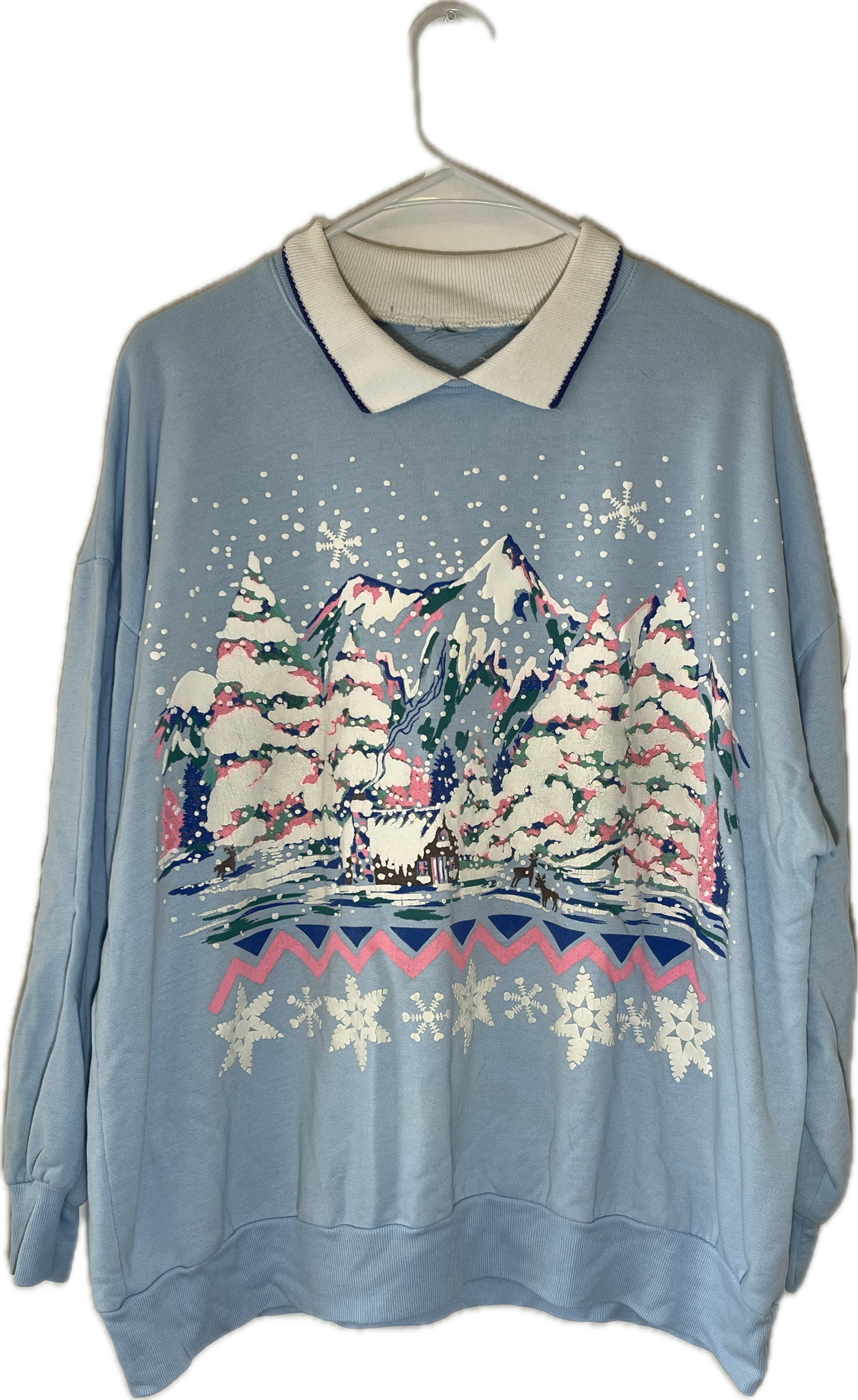 90’s Winter Puff Print Collared Crewneck Sweatshirt - XLarge - 25.5” x 25.5”