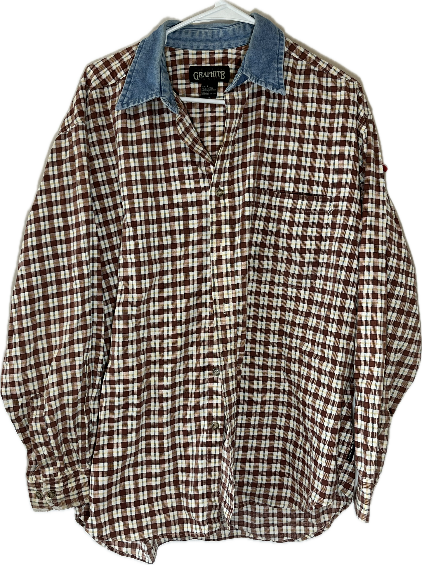 Graphite Cotton Denim Plaid Long Sleeve Flannel Shirt - XLarge - 25.5” x 31.5”