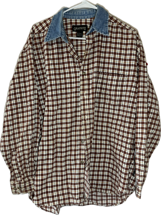 Graphite Cotton Denim Plaid Long Sleeve Flannel Shirt - XLarge - 25.5” x 31.5”