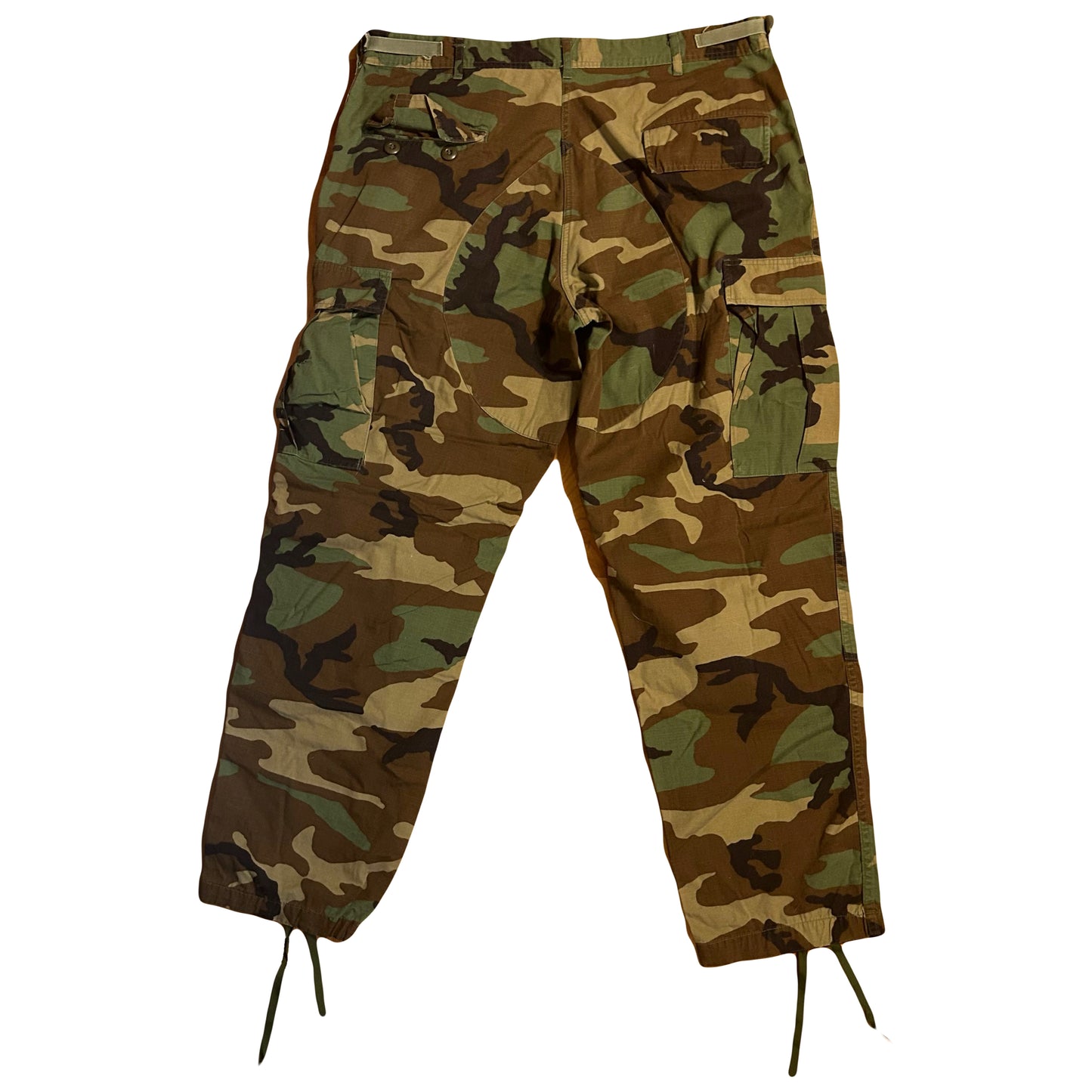 80’s Hot Weather Cotton Nylon Woodland Camouflage Combat Cargo Trousers Pants - Adjustable Large - 35”-39” x 32”