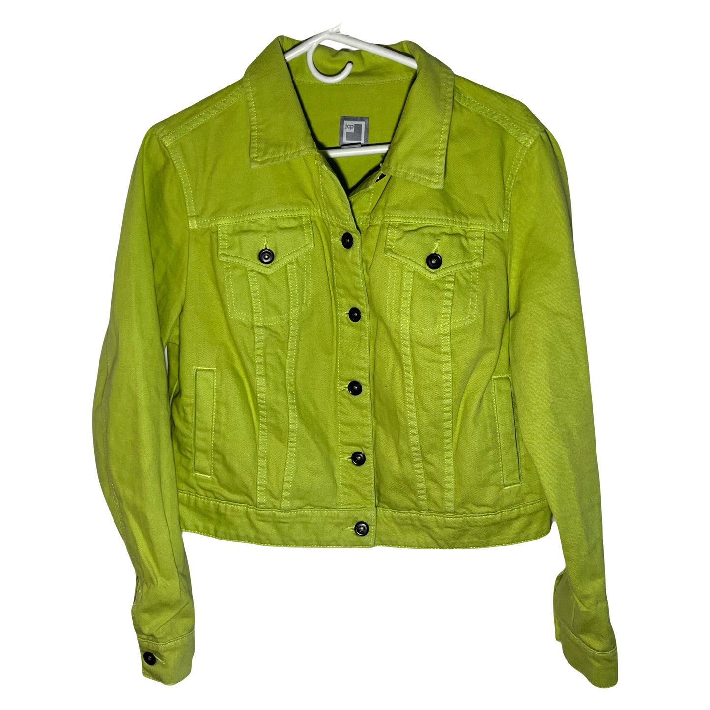 JCP Denim Trucker Neon Green Jacket - Boxy Small - 19.5” x 20.5”