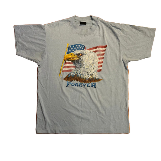 90's FOTL Best Bald Eagle Forever Light Blue Tshirt - Medium - 21" x 27"