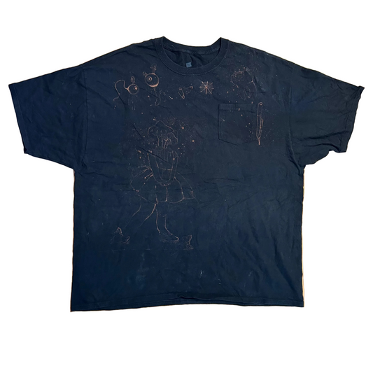 Hanes Bleach Art Mushroom Black Pocket Tshirt - XLarge - 27" x 31"