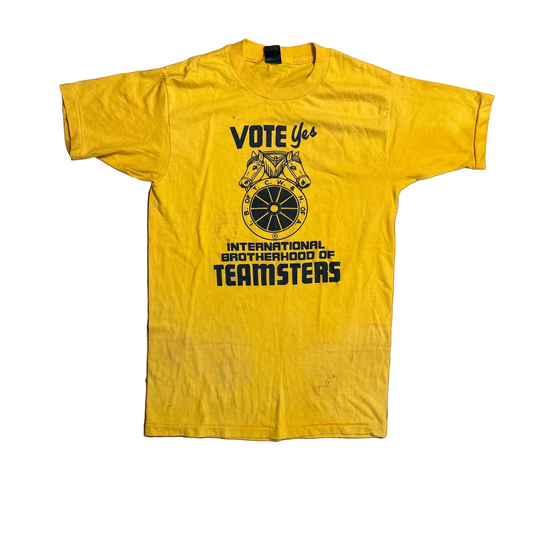 80's Healthknit Gold Label Vote Teamsters Yellow Tshirt - XSmall - 16.5" x 26"