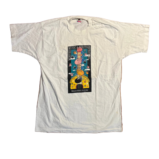 90's FOTL Beale Street Memphis Music Heritage White Tshirt - Large - 23" x 30"