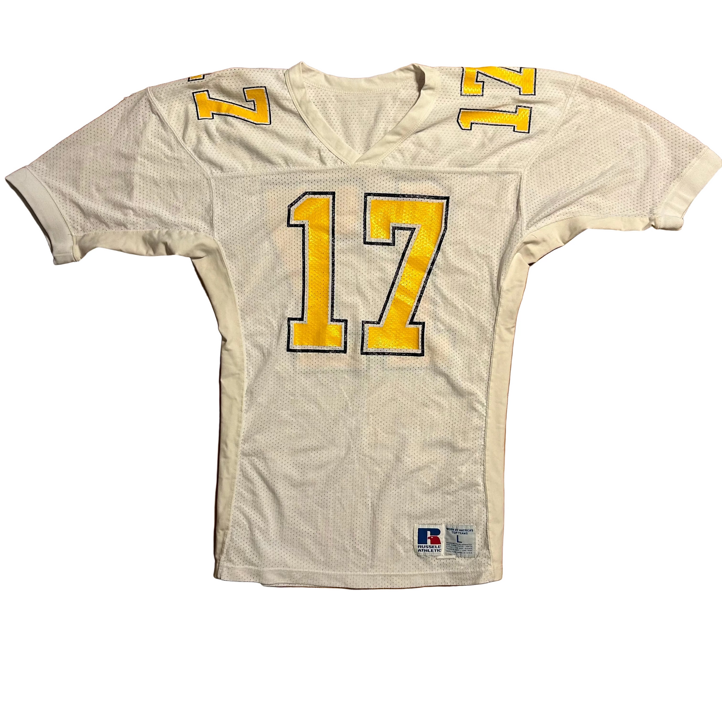 90's Russell Athletics White Yellow Football Jersey Shirt - Medium - 21" x 31"