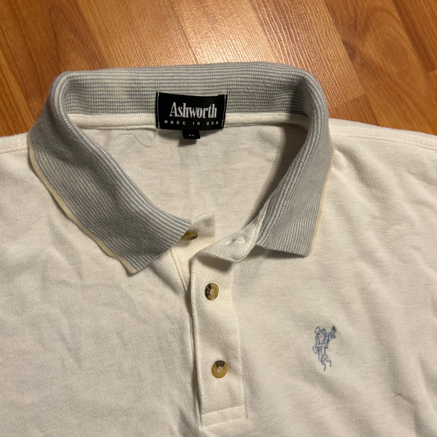 90's Ashworth White Collared Polo Shirt - XLarge - 25" x 29"