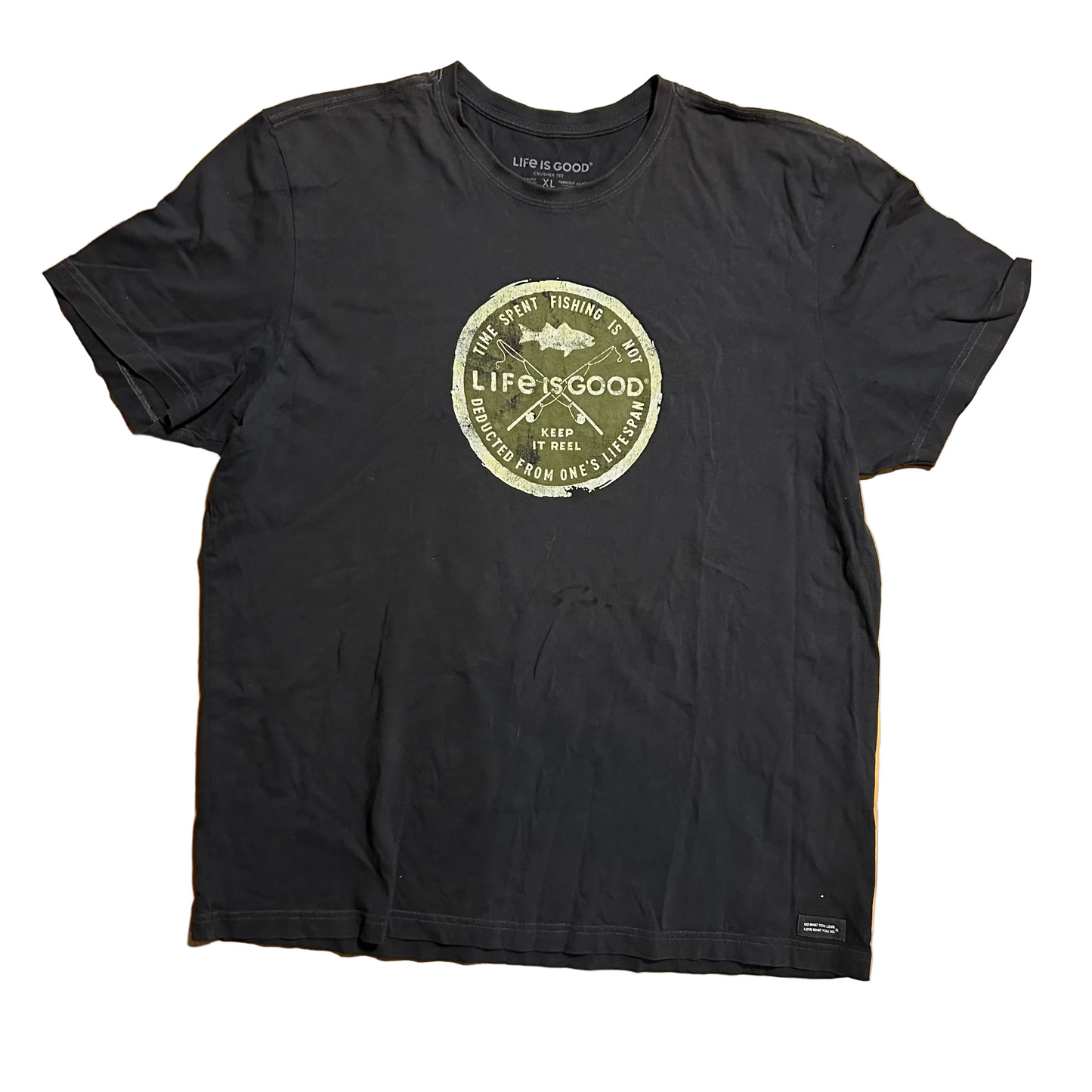 Life is Good Fishing Black Tshirt - XLarge - 26" x 31"