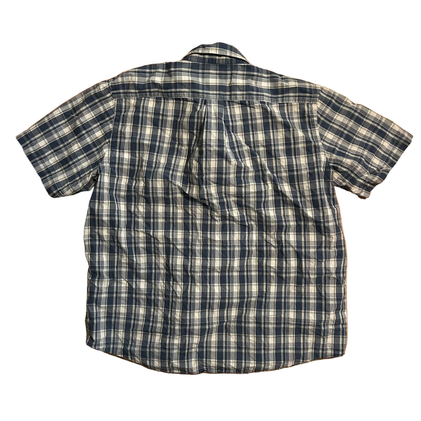 Abercrombie and Fitch Checkered Plaid Navy Blue Button Up Shirt - Large - 23.5" x 28"