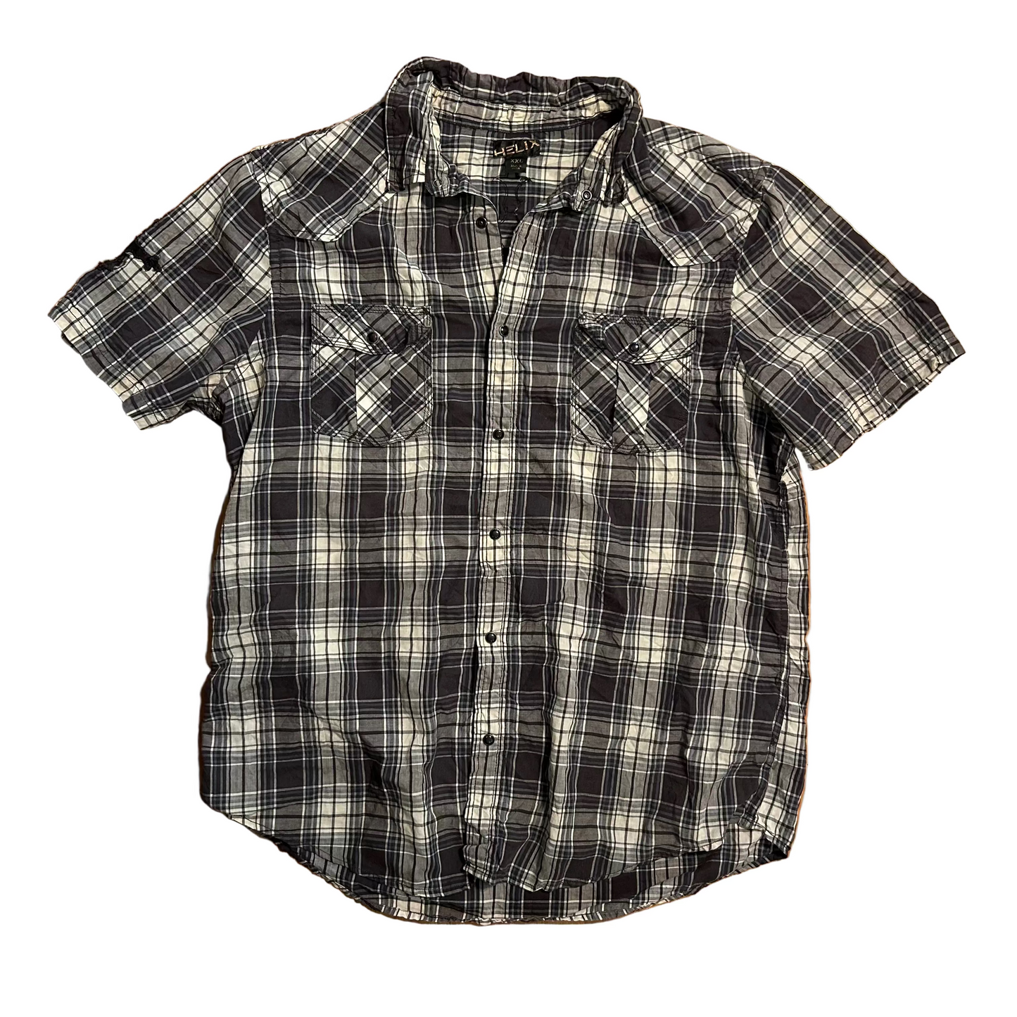Helix Black Checkered Plaid Button Up Snap Shirt - XLarge - 25.5" x 33"