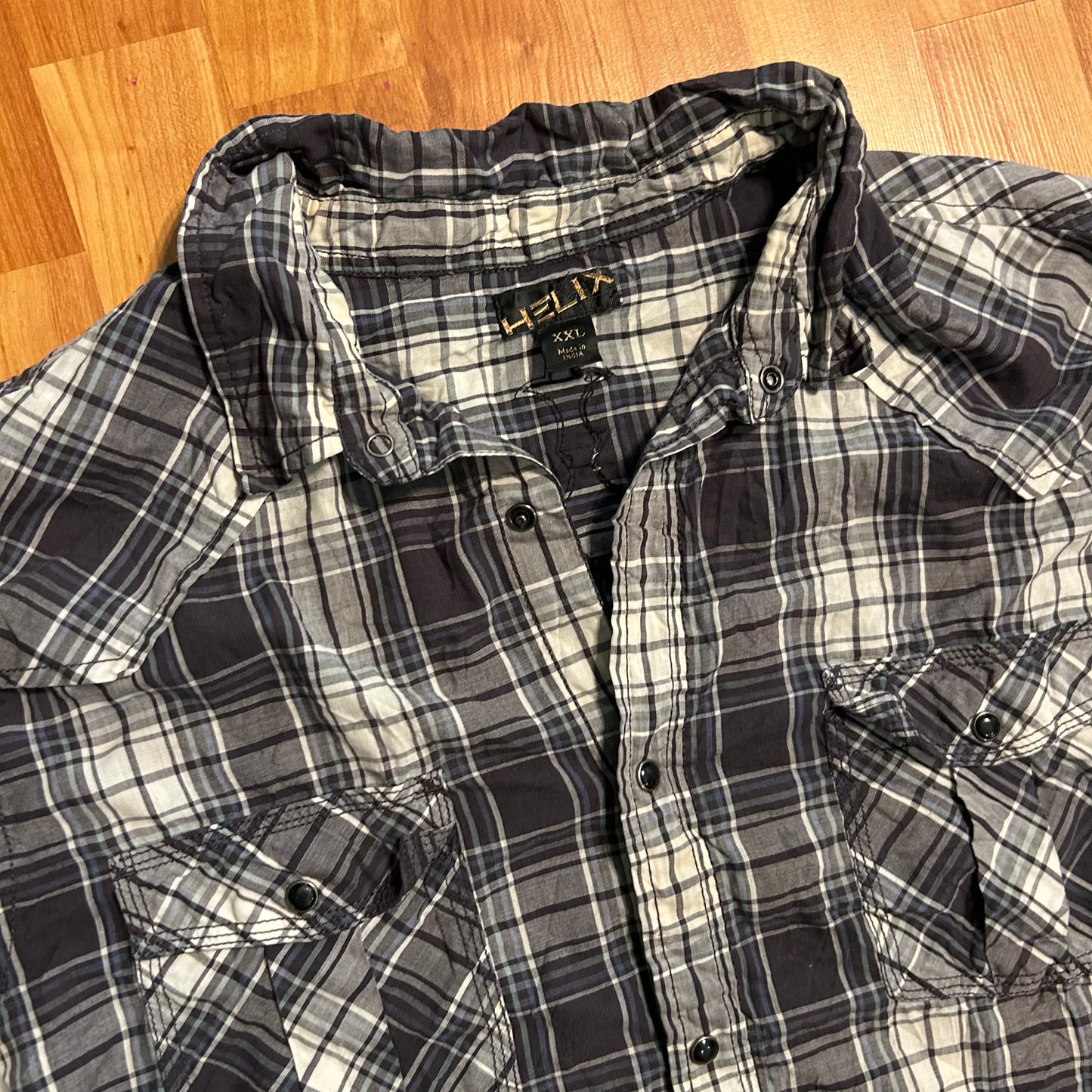 Helix Black Checkered Plaid Button Up Snap Shirt - XLarge - 25.5" x 33"