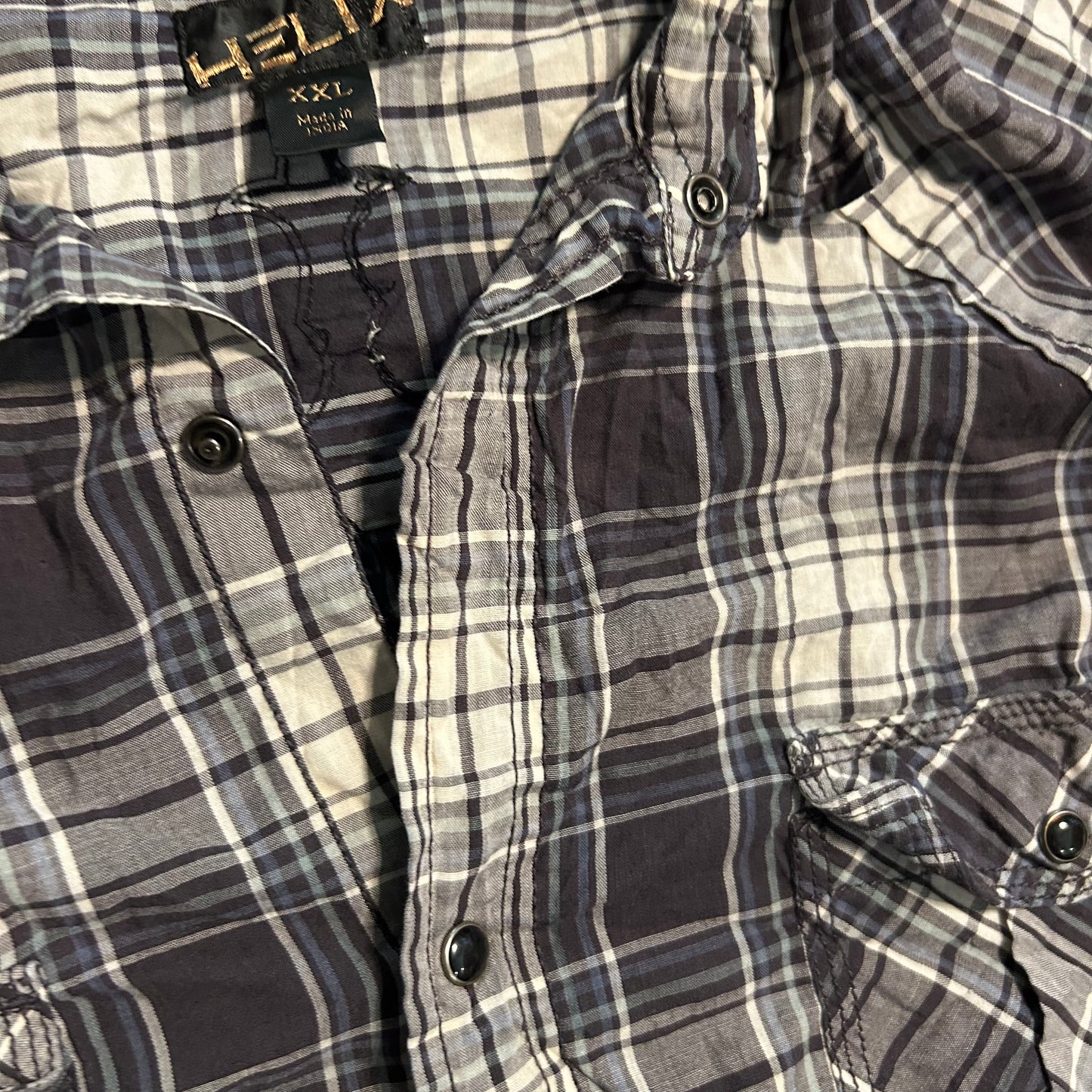 Helix Black Checkered Plaid Button Up Snap Shirt - XLarge - 25.5" x 33"