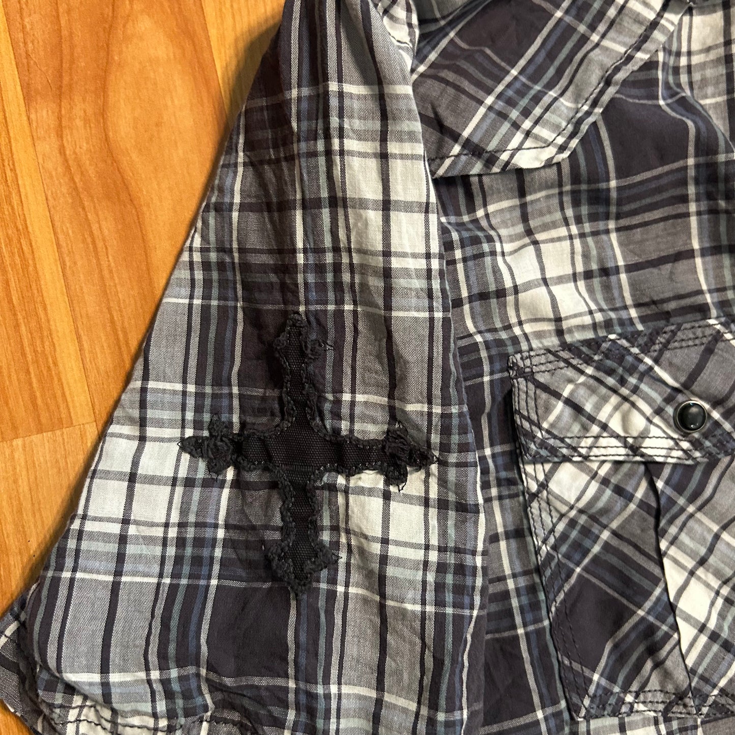 Helix Black Checkered Plaid Button Up Snap Shirt - XLarge - 25.5" x 33"