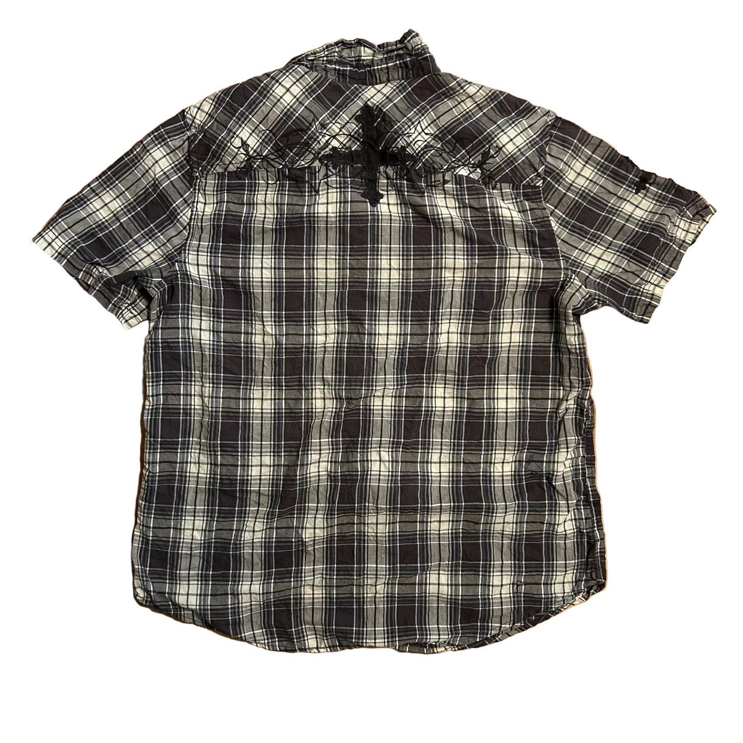 Helix Black Checkered Plaid Button Up Snap Shirt - XLarge - 25.5" x 33"