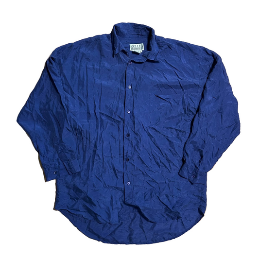 City Series Blue Silk Button Up Shirt - XLarge - 24.5" x 32"