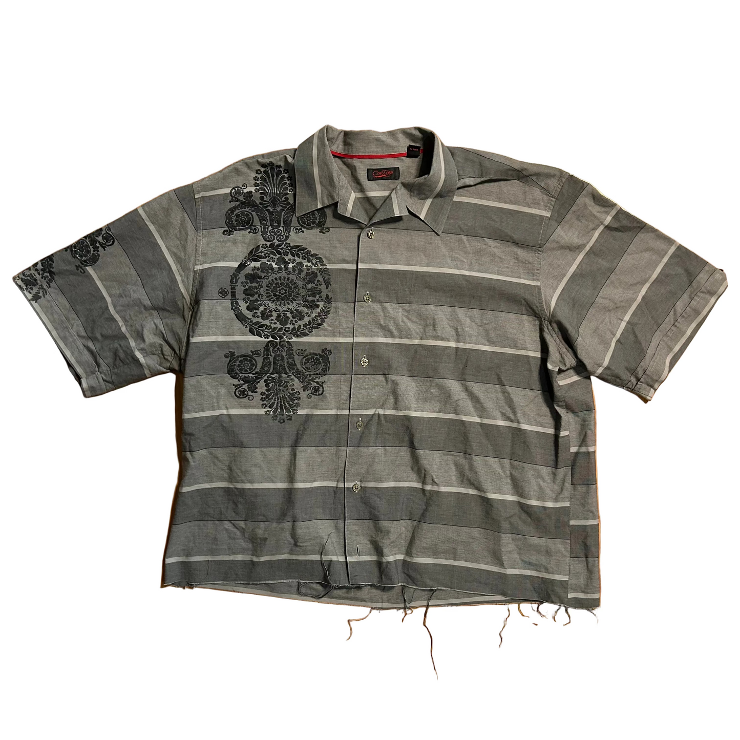 Contigo Y2K Grey Striped Cutoff Button Up Shirt - Boxy XLarge - 26" x 28"