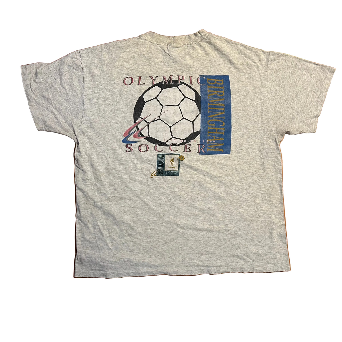 90's Hanes Olympic Soccer Grey Tshirt - XLarge - 24" x 28"