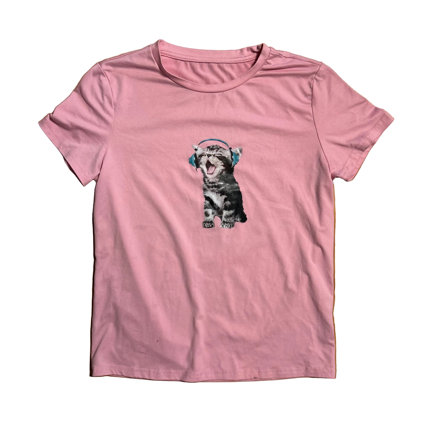 Cat Noise Headphones Pink Tshirt - Small - 18" x 23"