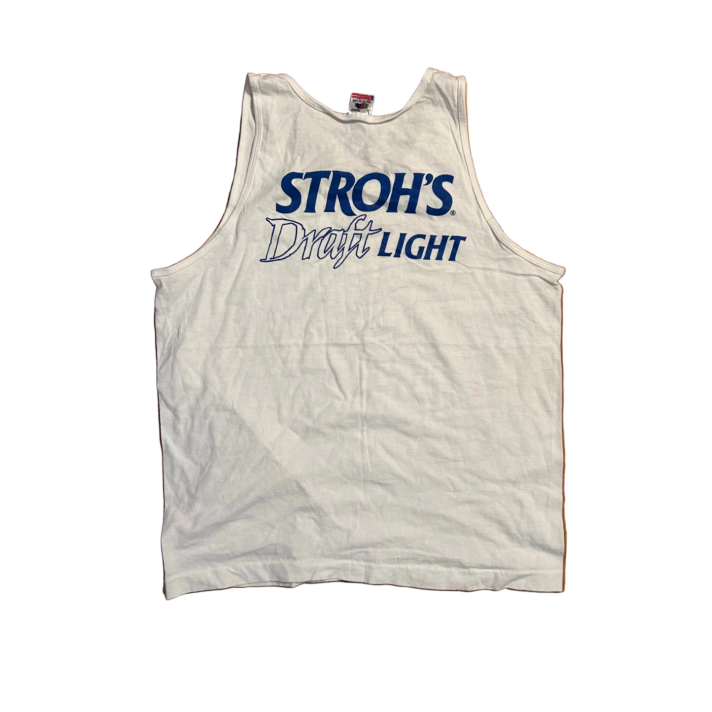 90's FOTL Stroh's Draft Light Beer White Tank Top Shirt - Medium - 21" x 26.5"