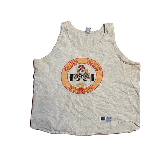 90's Russell Athletics Speed Power Strength Orange Pride Grey Tank Top Shirt - XLarge - 24.5" x 26"