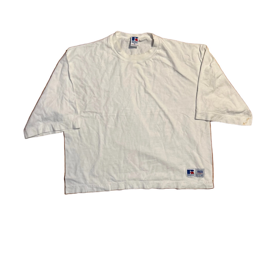 90's Russell Athletics White Boxy Blank Tshirt - Large - 22" x 23"