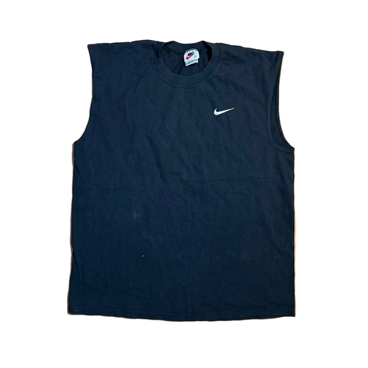 90's Nike Embroidered Mini Swoosh Black Tank Top Shirt - Large - 23.5" x 29.5"