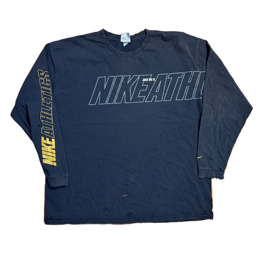 00's Nike Athletics Grey Tag Black Distressed Longsleeve Shirt - XLarge - 27" x 31"