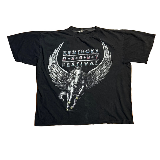 90's Kentucky Derby Festival Horse Black Tshirt - XLarge - 25.5" x 26"