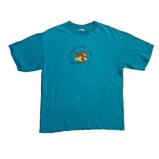 Disney Winnie The Pooh and Tigger Too Embroidered Teal Tshirt - Medium - 20.5" x 27"