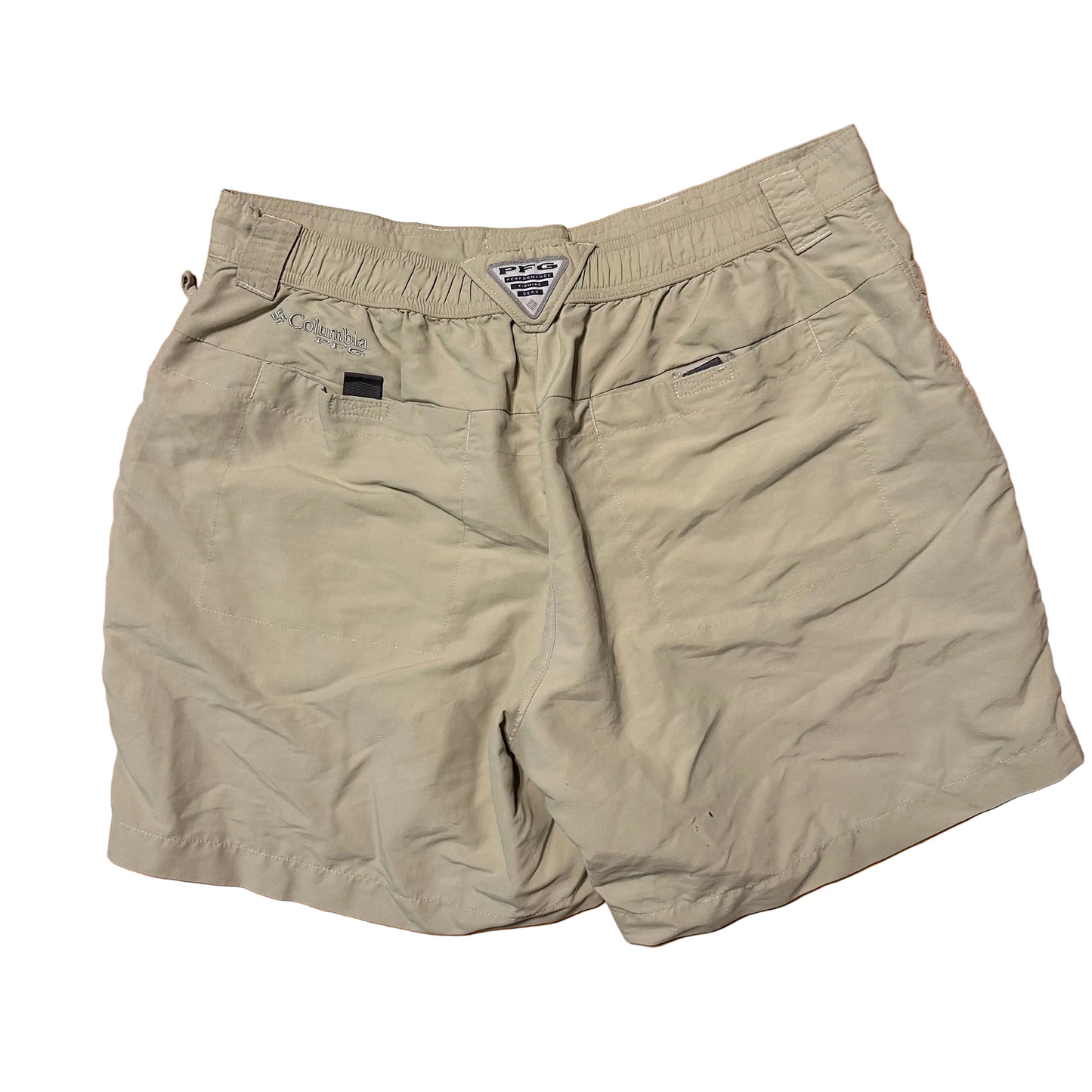 Columbia PFG Performance Fishing Gear Khaki Nylon Cargo Shorts - 32" x 6"