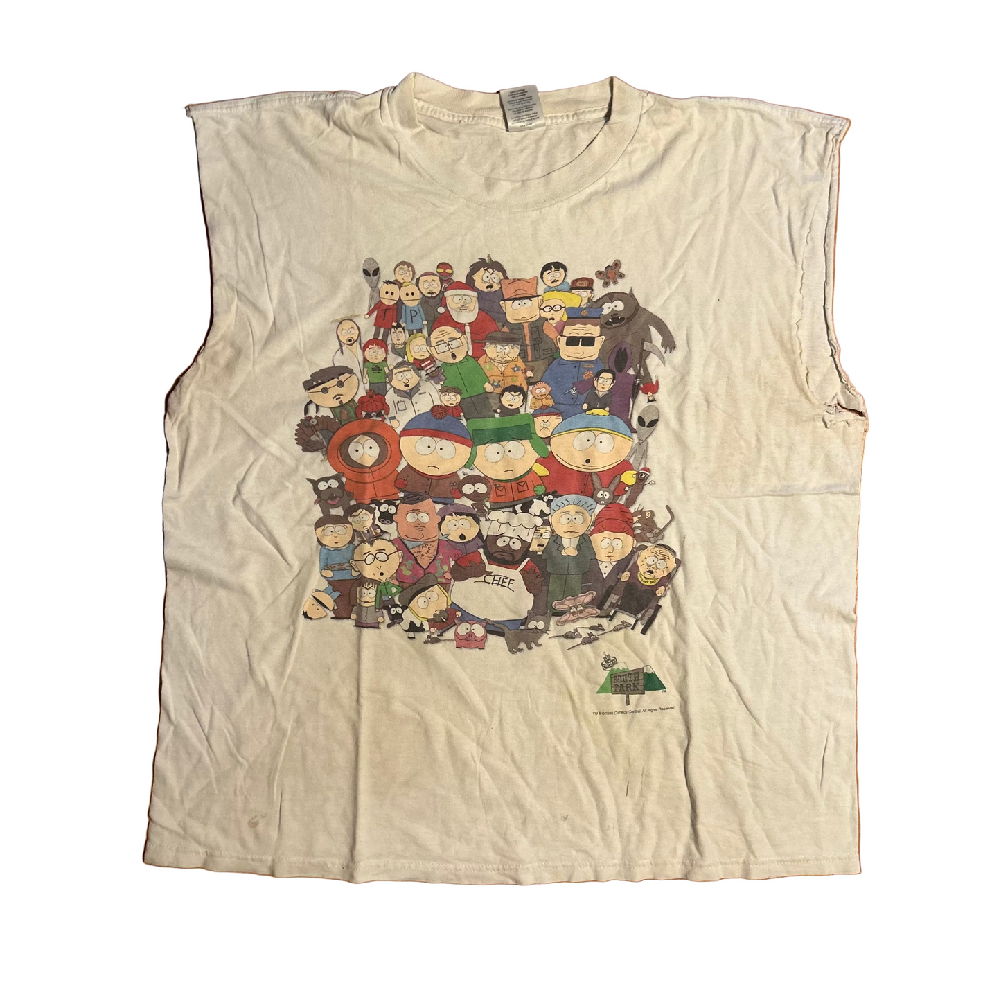 90's South Park Tanktop Cutoff White Tshirt - XLarge - 24.5" x 28"
