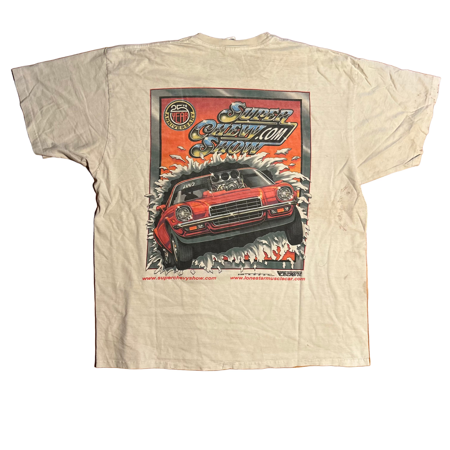 Super Chevy Car Show 25th Anniversary White Tshirt - XLarge - 25" x 30"