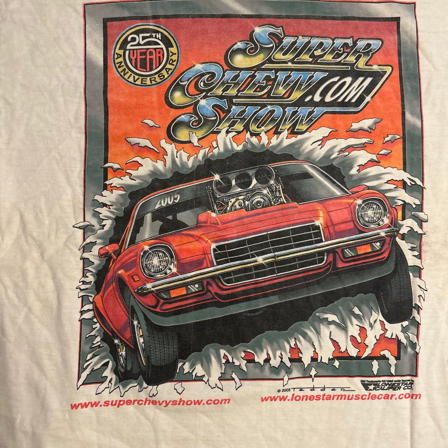 Super Chevy Car Show 25th Anniversary White Tshirt - XLarge - 25" x 30"