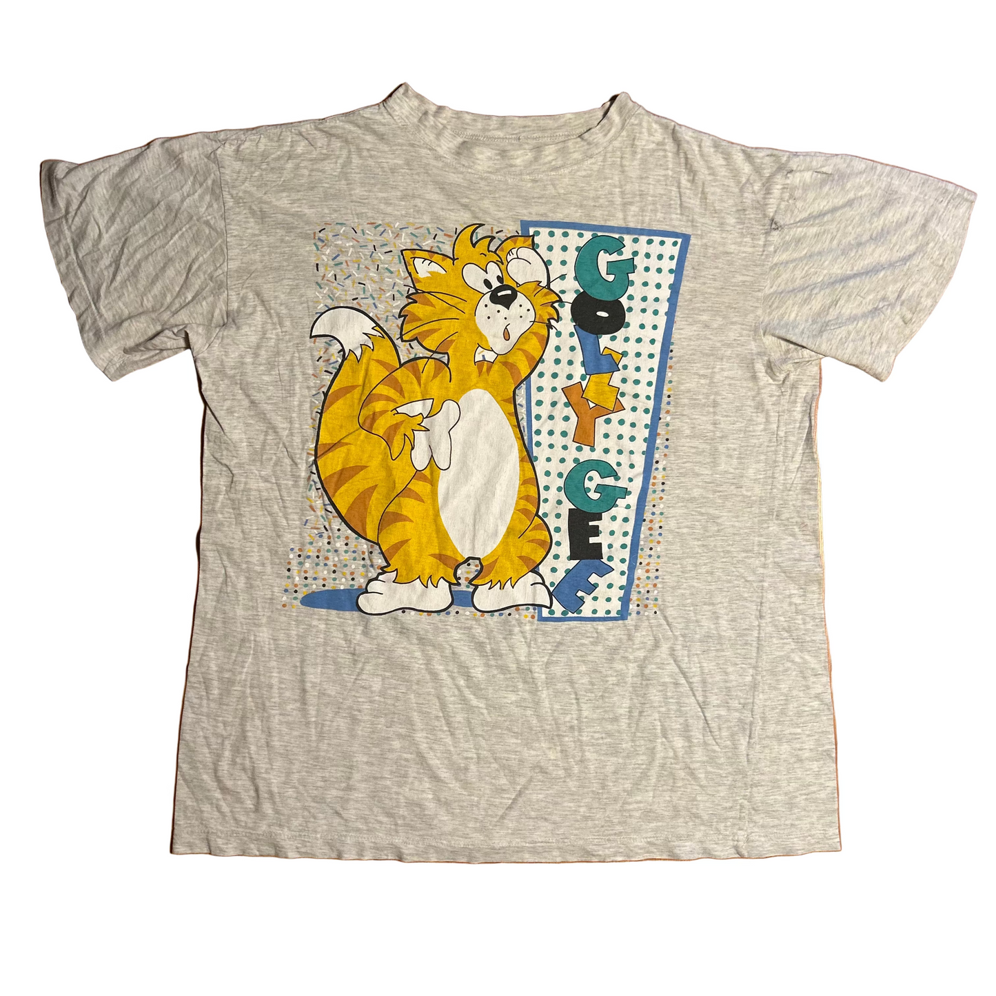 80/90's Golly Gee Cat Grey Tshirt - XLarge - 25" x 29.5"