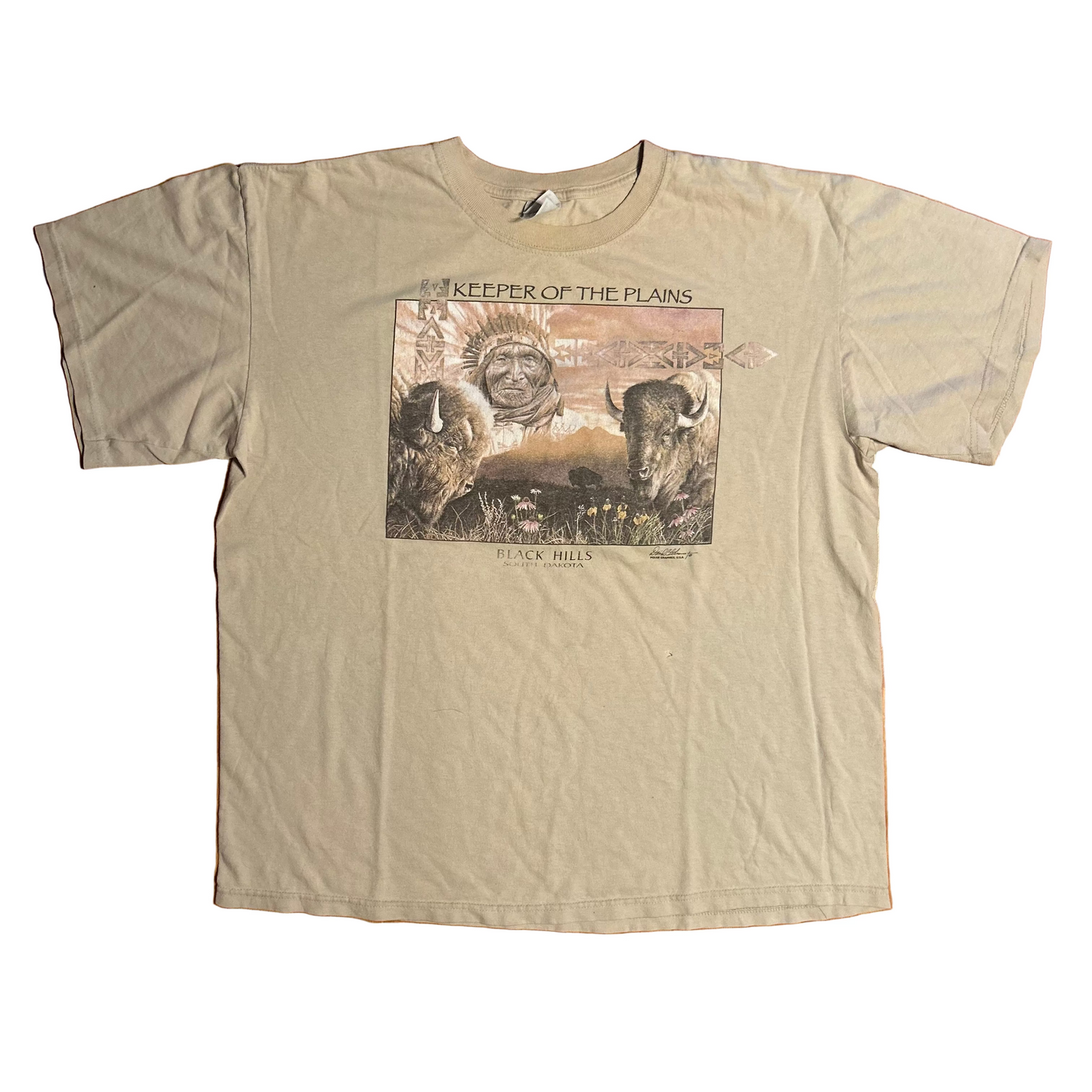 Keeper of the Plains Black Hills South Dakota Bison Buffalo Tshirt - XLarge - 24" x 27.5"