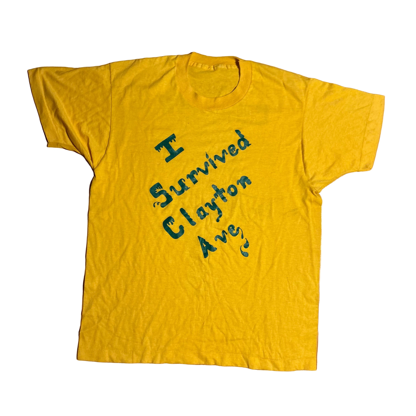 80/90's I Survived Clayton Ave Yellow Tshirt - Small - 19.5" x 25.5"