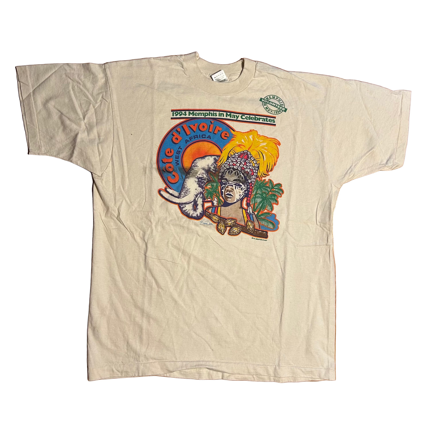 90's Memphis Cote D'Levoir West Africa White Tshirt - Large - 22.5" x 29"