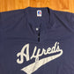 80's Russell Athletic Alfred's Quarter Button Up Navy Blue Tshirt - Medium - 20" x 28.5"