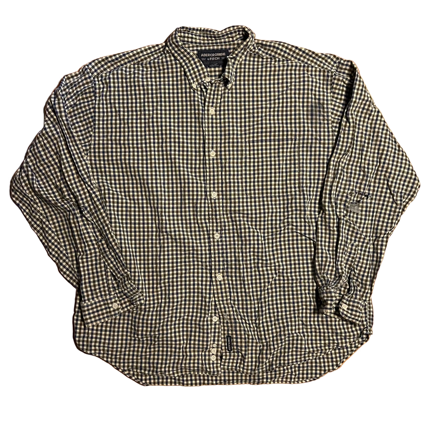 Abercrombie and Fitch Cotton Blue Green Red Cream Plaid Checkered Button Down Shirt - XLarge - 30" x 33"