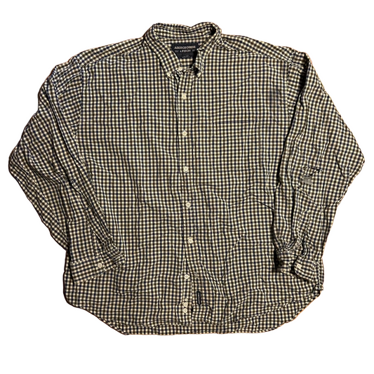 Abercrombie and Fitch Cotton Blue Green Red Cream Plaid Checkered Button Down Shirt - XLarge - 30" x 33"