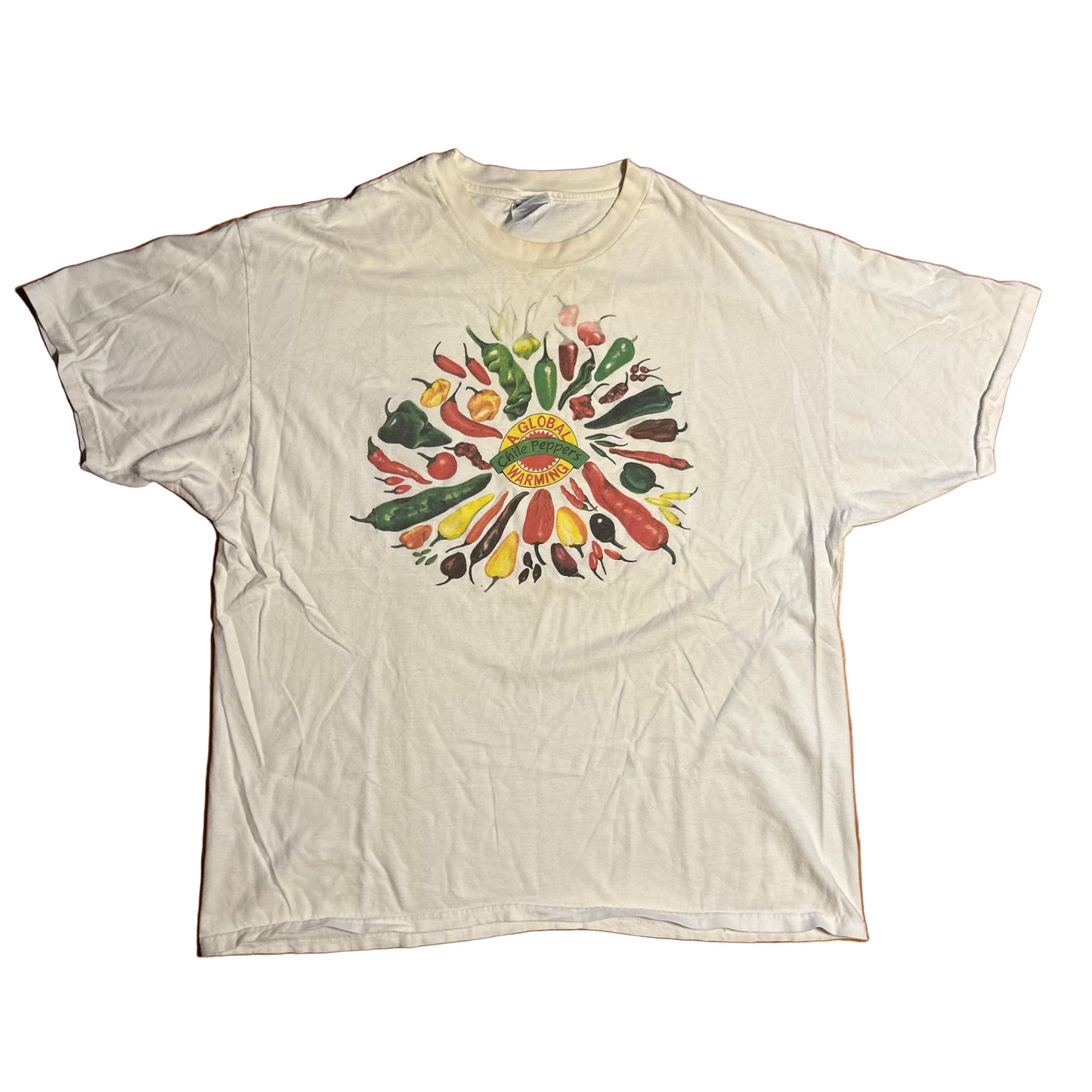 Chili Peppers A Global Warming White Tshirt - XLarge - 25" x 30.5"
